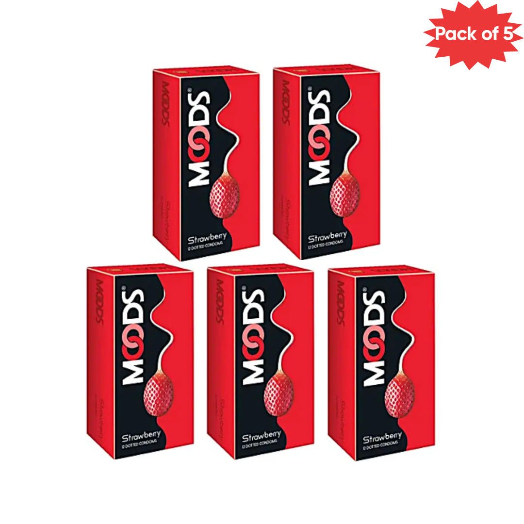 Hll Lifecare Moods Strawberry Dotted Condoms 12 Pcs(Pack of 5)