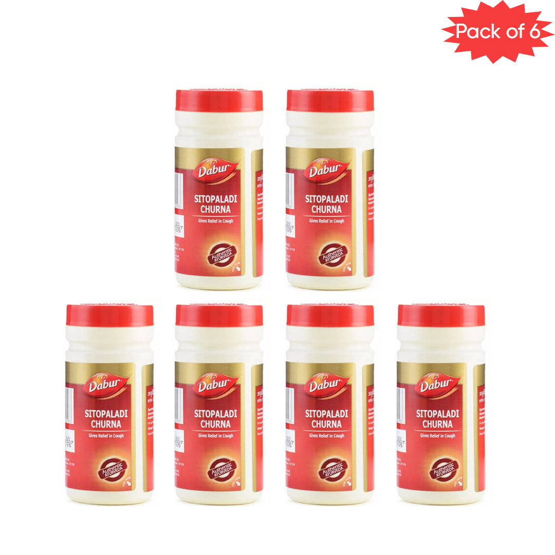 Dabur Sitopaladi Churna 60 Gm (Pack of 6) | Ayurvedic Herbal Powder for Cough, Cold & Respiratory Health