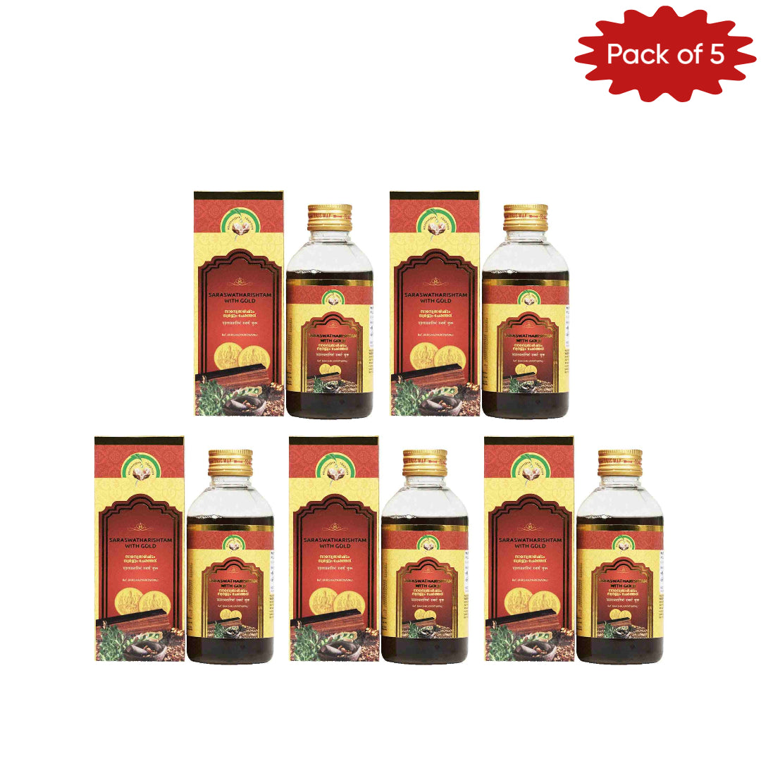 Vaidyaratnam Saraswatharishtam With Gold 100 Ml (Pack of 5)
