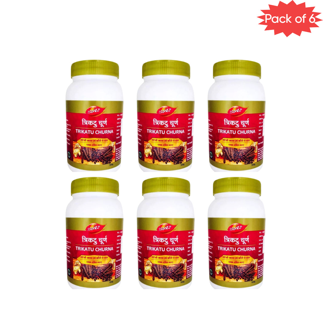 Dabur Trikatu Churna 100 Gm (Pack of 6) | Ayurvedic Herbal Powder for Digestion, Metabolism & Respiratory Health