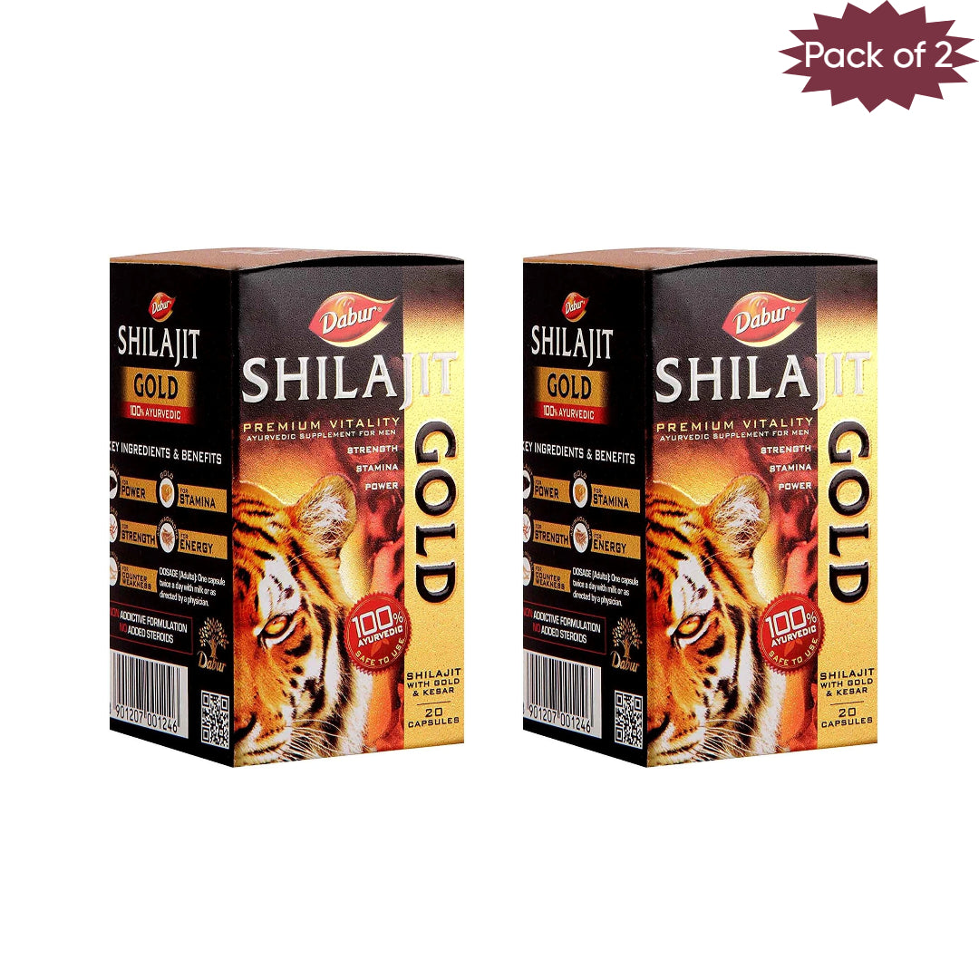 Dabur Shilajit Gold 20 Capsules (Pack of 2) | Ayurvedic Supplement for Stamina, Strength & Vitality