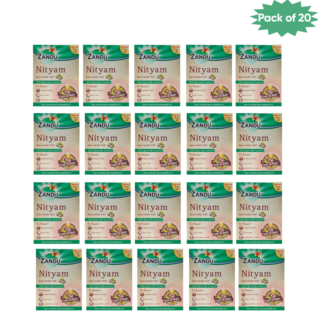 Zandu Nityam 10 Tablets (Pack of 20) | Ayurvedic Laxative Tablets for Constipation Relief &amp; Bowel Regularity