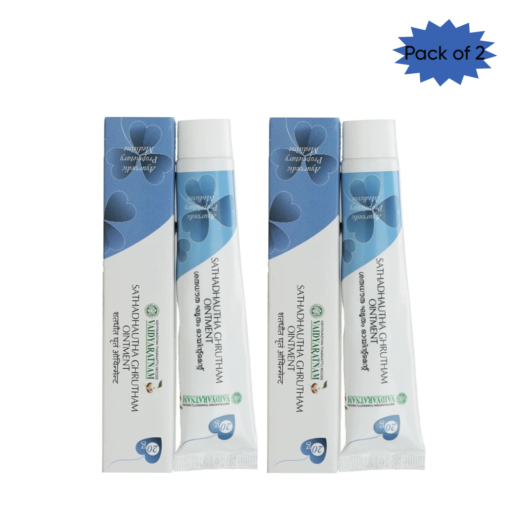 Vaidyaratnam Sathadhautha Ghrutham Ointment 20 Gm(Pack of 2)