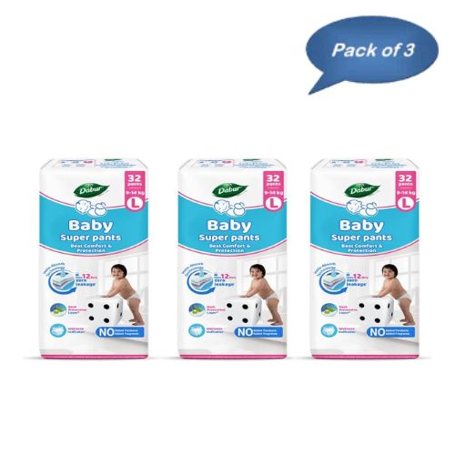 Dabur Baby Super Pants (Large) 32 Pants (Pack of 3)