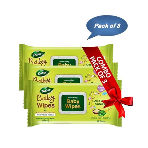 Dabur Baby Wipes 80 Pcs (Pack of 3)