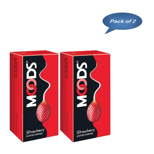 Hll Lifecare Moods Strawberry Dotted Condoms 12 Pcs (Pack Of 2)