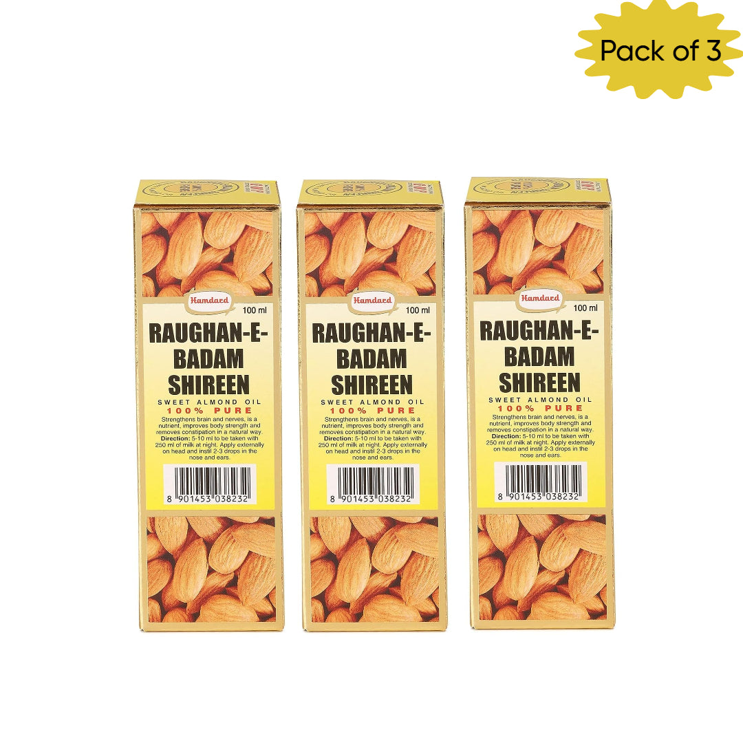 Hamdard Raughan-E-Badam Shireen Oil 100 Ml(Pack of 3)