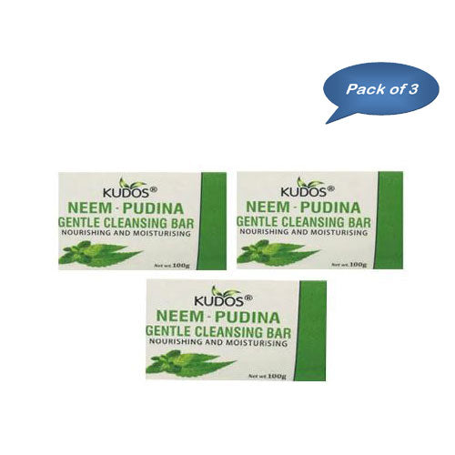 Kudos Neem-Pudina Gentle Cleansing Bar 100 Gm (Pack Of 3)