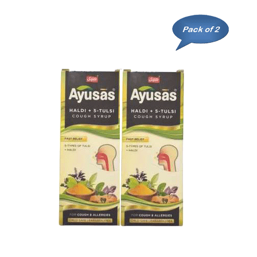 Sapat Healthcare Ayusas Haldi + 5-Tulsi Cough Syrup 100 Ml (Pack Of 2)