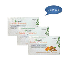 Ambic Sandal Turmeric Soap 100 Gm - Pack of 3 | Ayurvedic Sandalwood + Turmeric Skin Brightening, Antibacterial & Complexion Soap