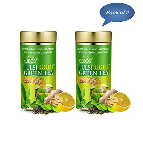 Kudos Tulsi Gold Lemon & Ginger Green Tea 100 Gm (Pack Of 2)